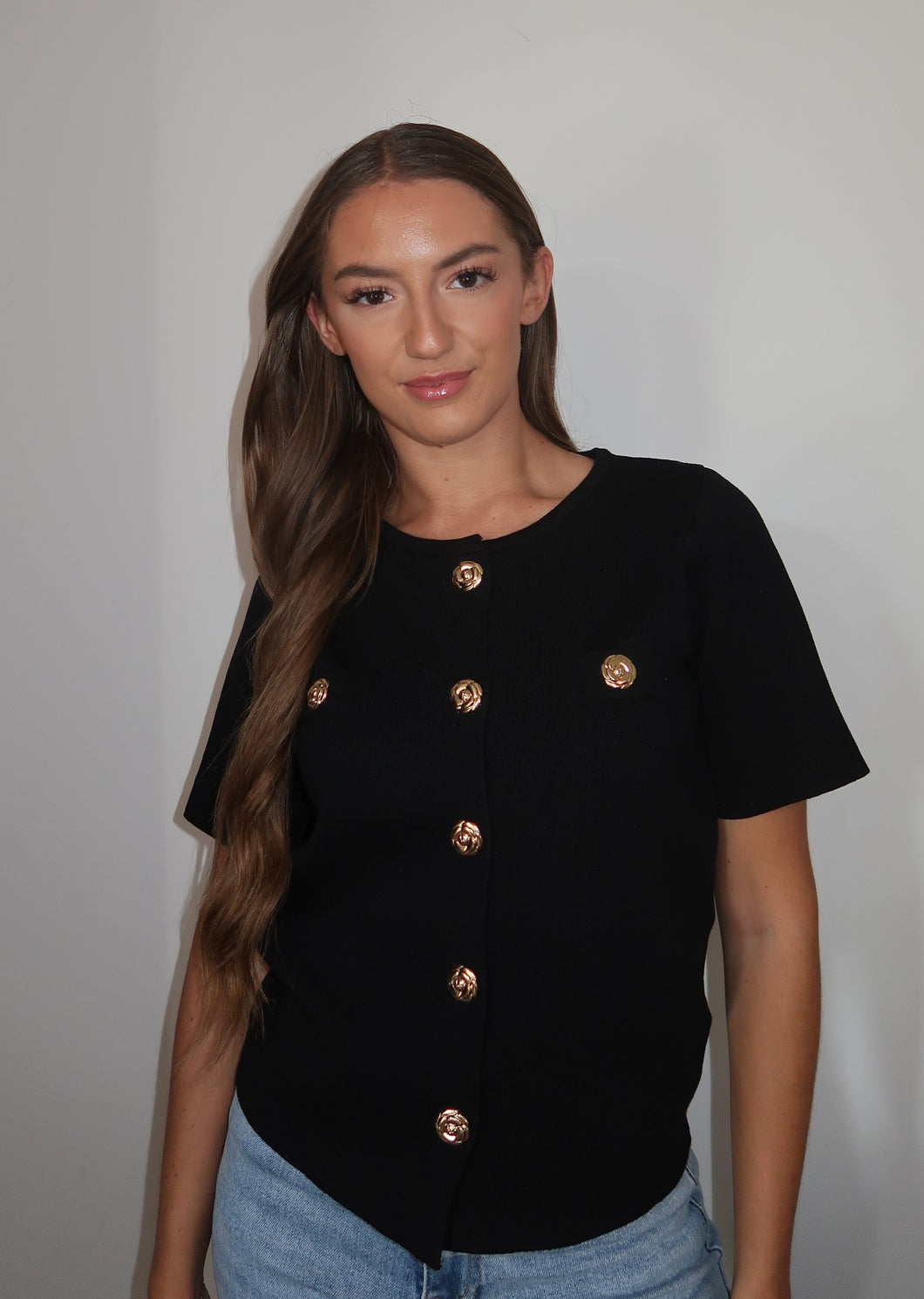 Knitted Button Top - Black