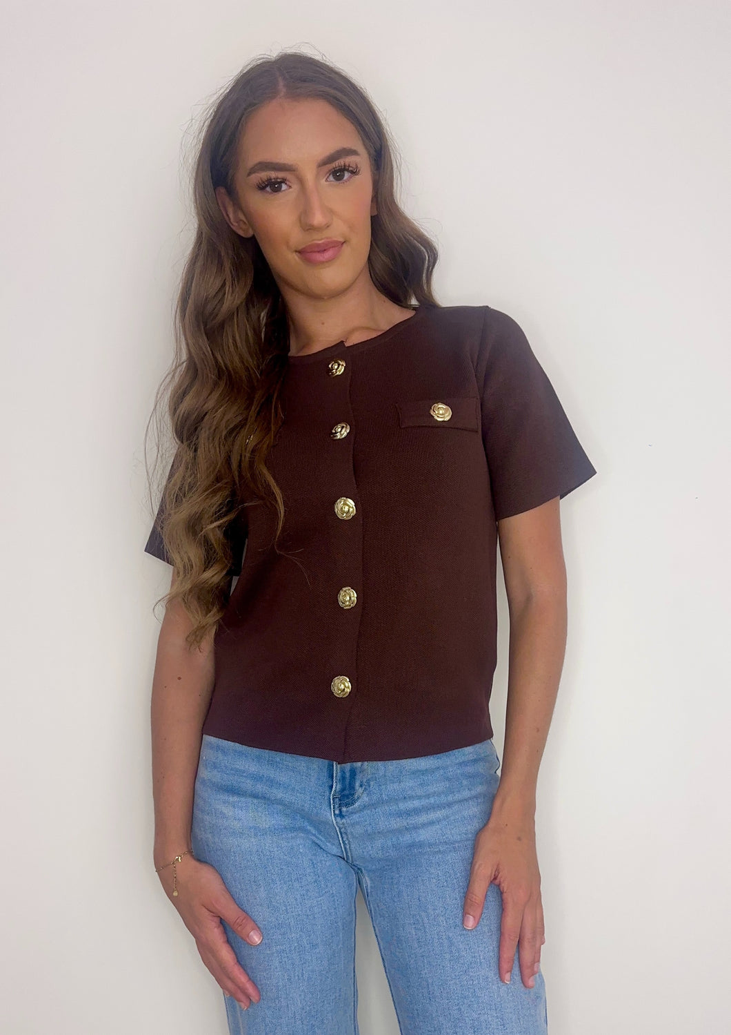 Knitted Button Top - Choco