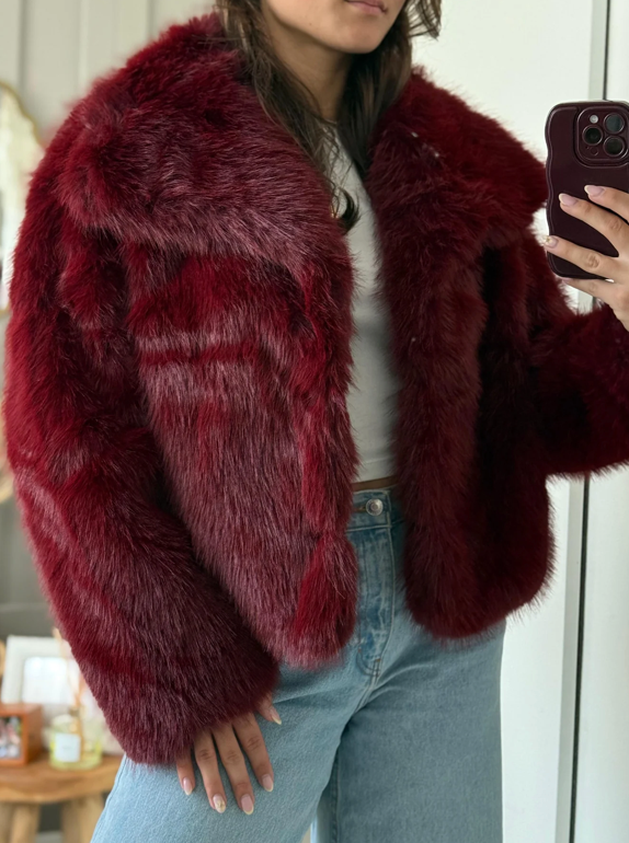 Faux Fur Coat - Burgundy