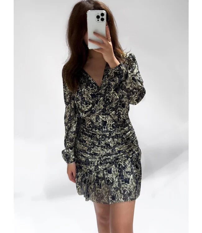 Serena Plissé Dress - Navy Gold