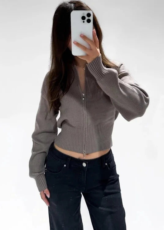 Aspen Zipper Cardigan - Taupe
